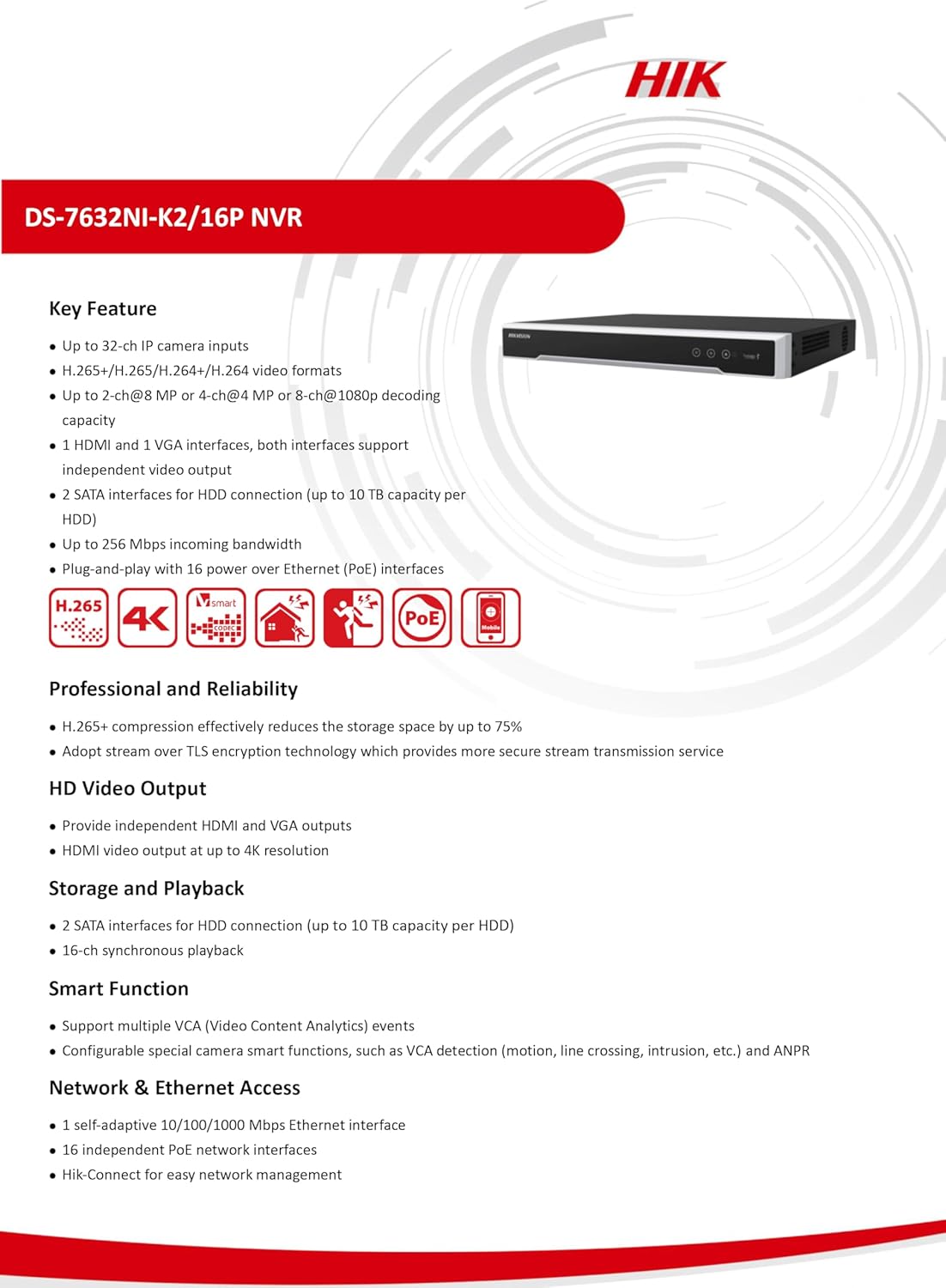 Hikvision - DS-7632NI-K2/16P (32ch NVR) Hikvision - DS-7632NI-K2/16P (32ch NVR) - Image 2